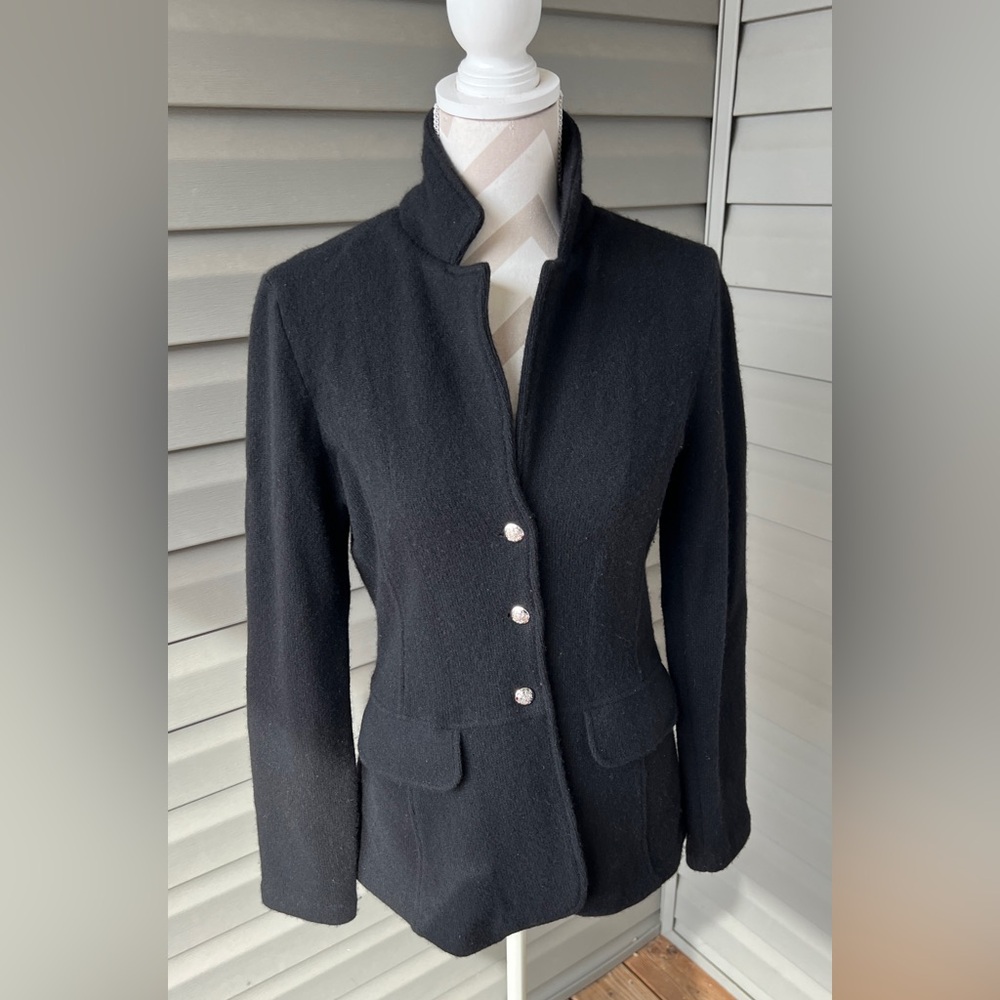 Lauren Ralph Lauren 100% Wool Knit Sweater Blazer Black jacket Sz M - Picture 2 of 9